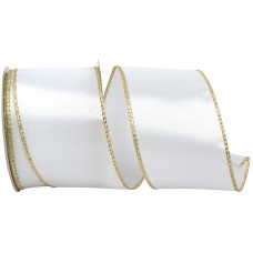 2.5 Inch White Satin Wired Ribbon With Gold Edges, 10 Yard Spool (1 Spool) SALE ITEM